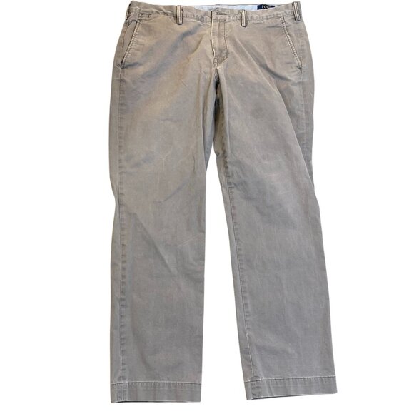 Polo Ralph Lauren Mens Chino Pants 38x32 Stretch Straight Fit Beige Cotton Blend - Picture 1 of 16